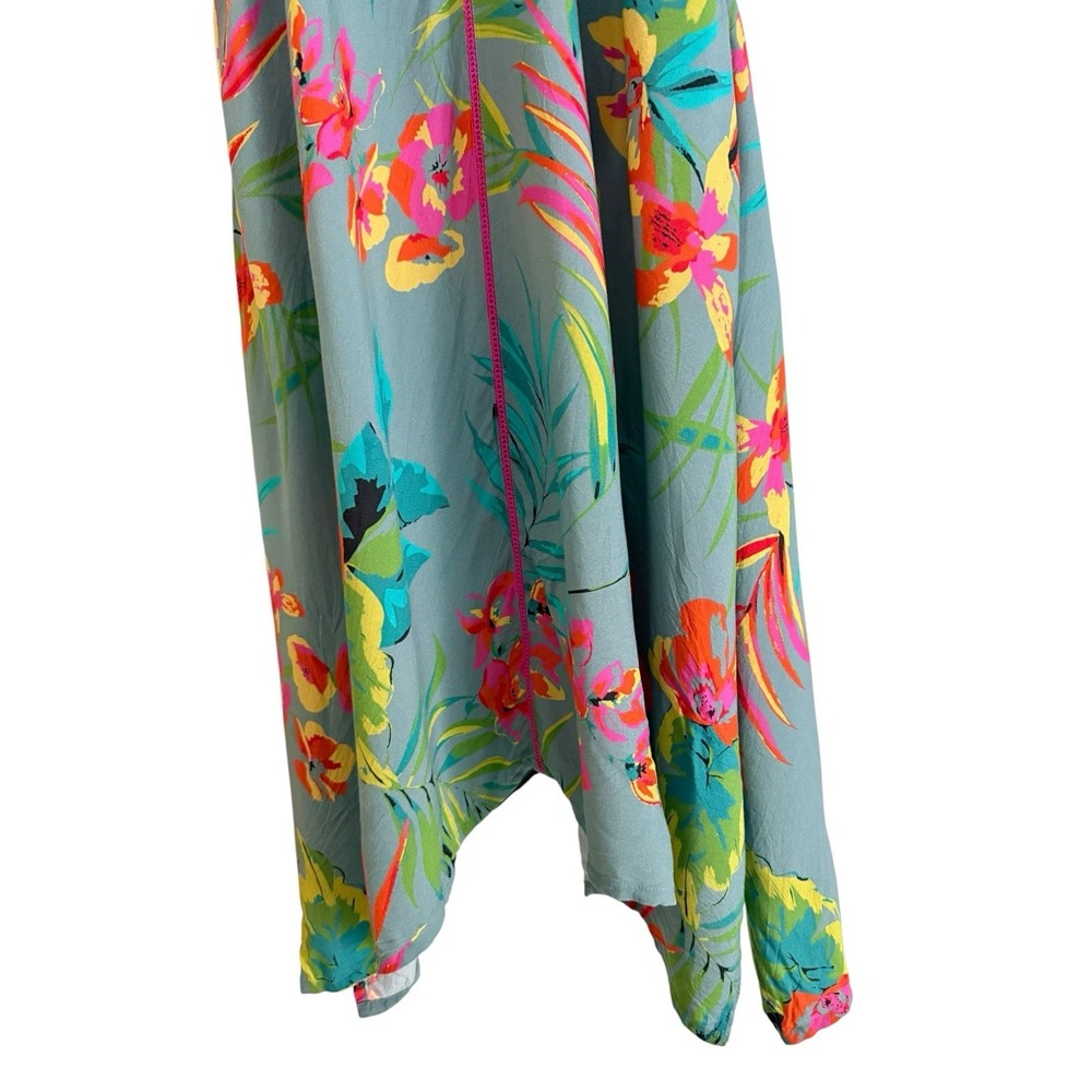 Natural Life Floral Midi Dress XS Scarf Swing Tropical Boho Teal Pink *Read* - Picture 7 of 15